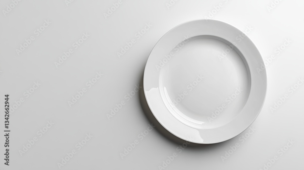 A pristine white plate, adorned with a subtle rim, rests majestically on a pristine, minimalist white table, ready to welcome its next culinary adventure. A pristine white plate, adorned with a subtle rim, rests majestically on a pristine, minimalist white table, ready to welcome its next culinary adventure.