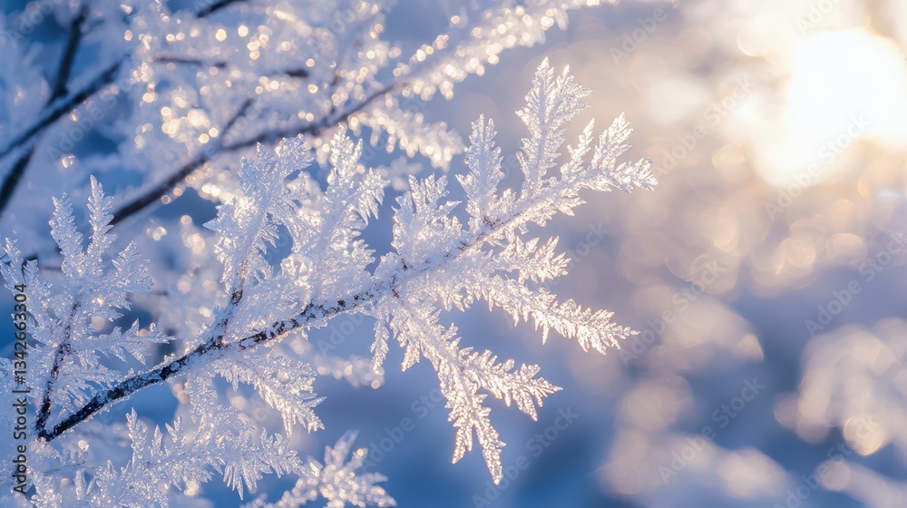 Delicate Ice Crystals Forming in a Frosty Winter Forest Scene