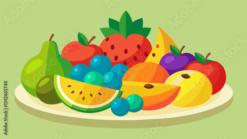 A symphony of tastes and textures with each fruit adding a unique element to the exquisite platter.. Vector illustration