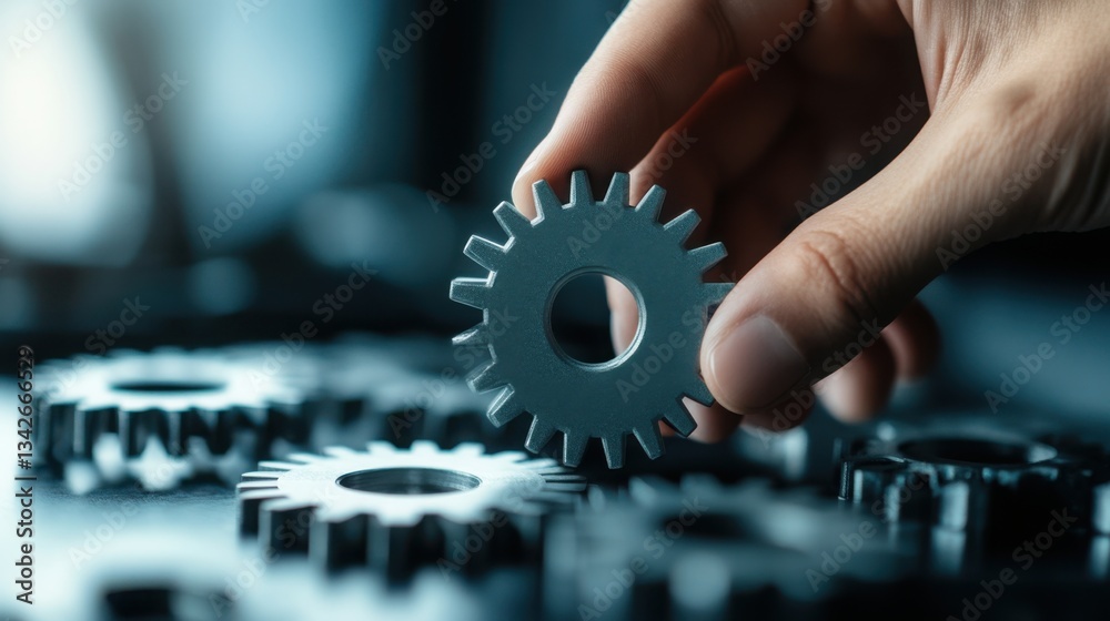 Obraz premium Businessperson Adjusting Gears to Symbolize Professional Success