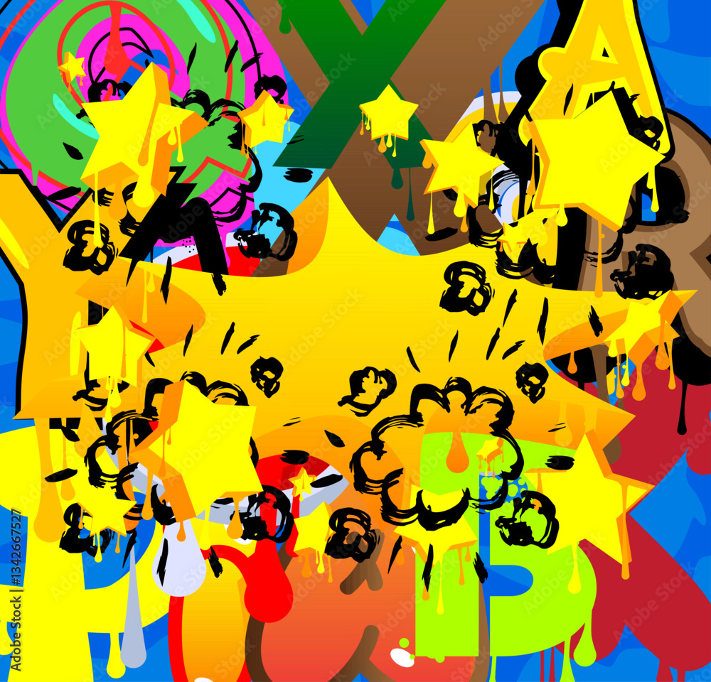 Fototapeta premium Graffiti background. Abstract modern street art decoration performed in urban painting style.