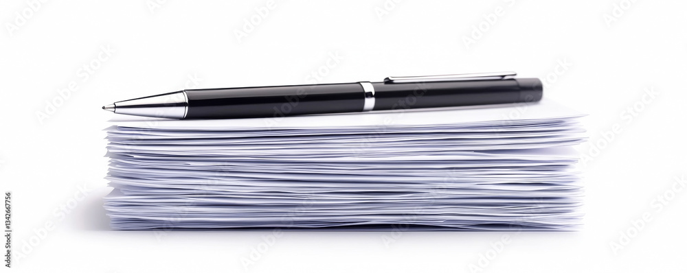 A sleek black pen resting on a neat stack of white paper, symbolizing organization. A sleek black pen resting on a neat stack of white paper, symbolizing organization.