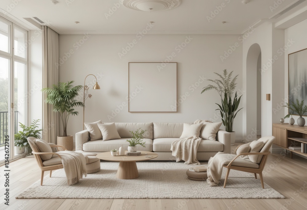 Naklejka premium Stylish living room design modern home interior decor cozy environment bright view minimalist concept for relaxation
