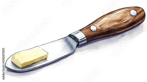 Butter Spreader Knife with Wooden Handle Serving Portion Delicious Dairy Product Still Life Image