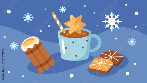 Soft snowy flakes fell outside as I sipped on my hot chocolate and sad each bite of the cinnamonsugar coated churros.. Vector illustration