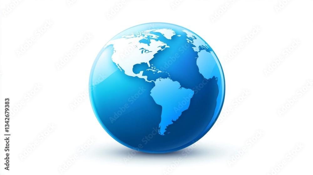 Glossy blue earth globe isolated on white background for global awareness and education Glossy blue earth globe isolated on white background for global awareness and education