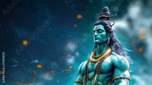 Serene Hindu God Shiva AI Art  Cosmic Space  Blue  3D  High Resolution