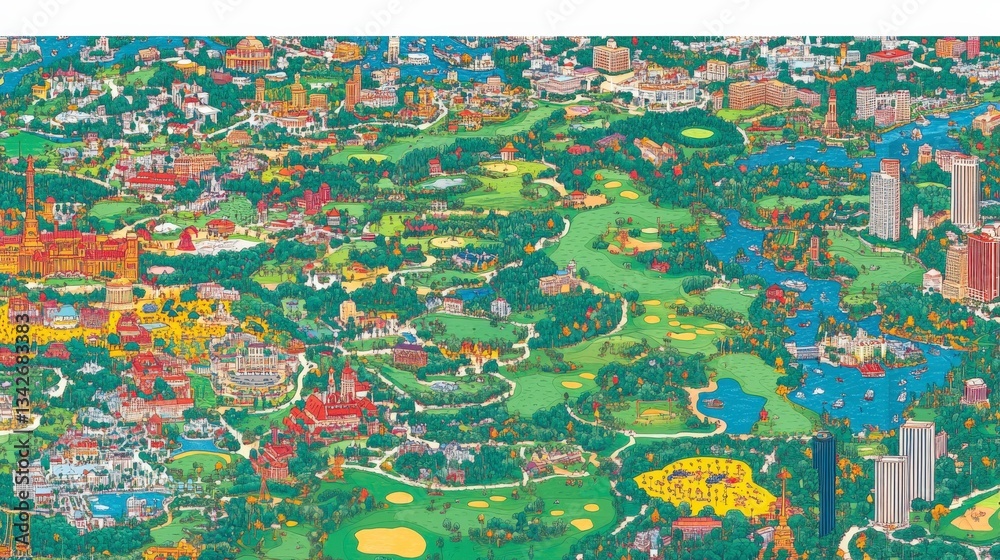 Fototapeta premium Iconic Golf Courses Across the US Illustrated