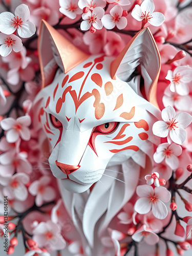 catlike head surrounded by flowers