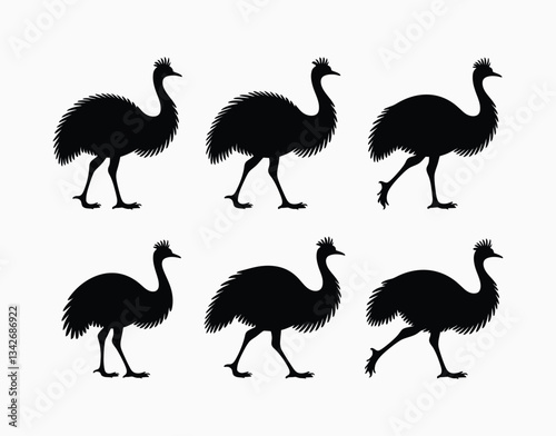 Emu Silhouette Set EPS Vector Template on a Clean White Background