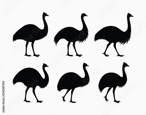 Emu Silhouette Vector EPS Template Collection Isolated