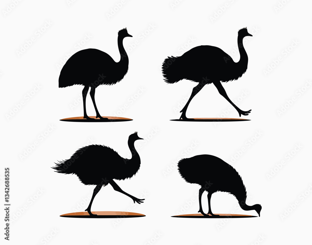 Obraz premium Simple Emu Silhouette Collection Isolated Template