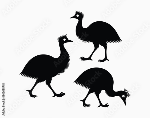 Simple Emu Silhouette Vector Template on a White Background