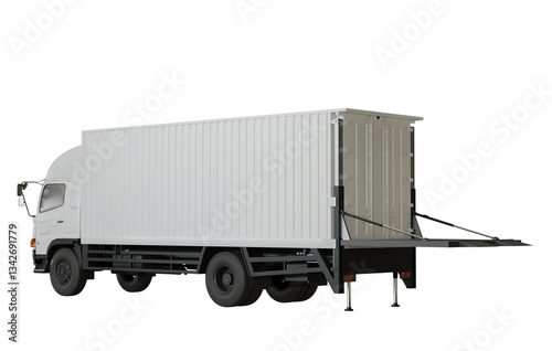 white truck container open tailgate back view 3d render