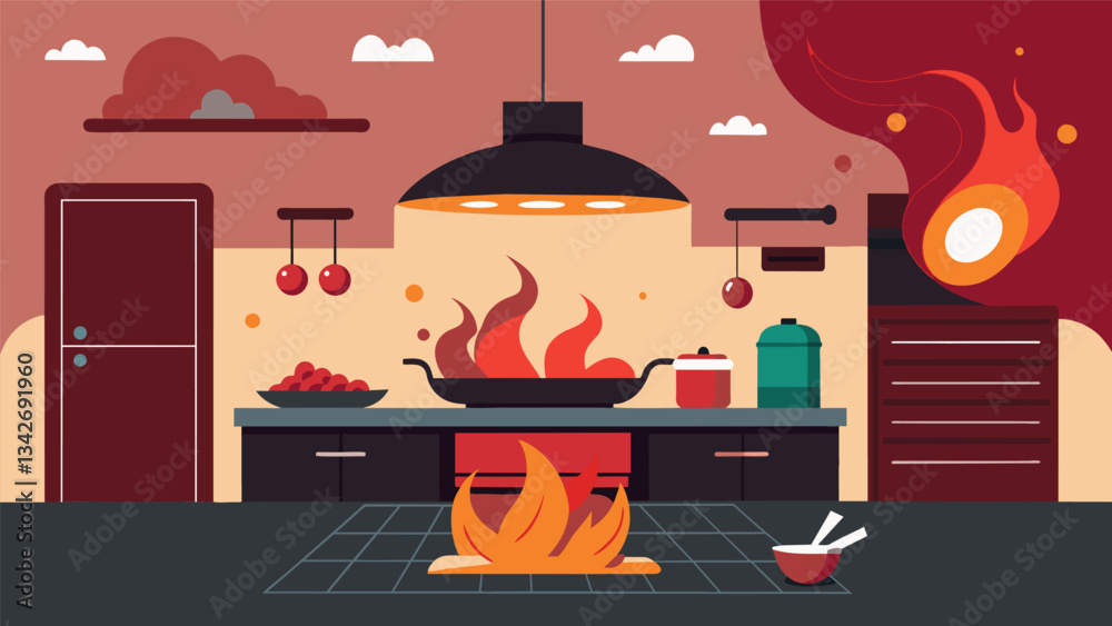 The aroma of sizzling meats and es wafts from the open kitchen tempting taste buds from the moment guests walk in.. Vector illustration