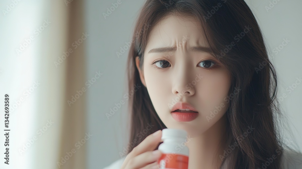 Sick Asian Young Woman Holding Tablet Pill and Pouring Capsules from Medication Bottle for Pain Relief, Illustrating Health Care and Medication Management Sick Asian Young Woman Holding Tablet Pill and Pouring Capsules from Medication Bottle for Pain Relief, Illustrating Health Care and Medication Management