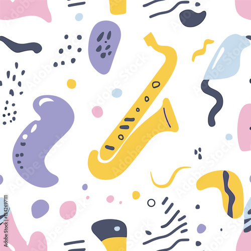 Abstract Playful Doodle Pattern with Colorful Elements