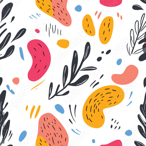 Vibrant Abstract Pattern with Fruit and Organic Shapes