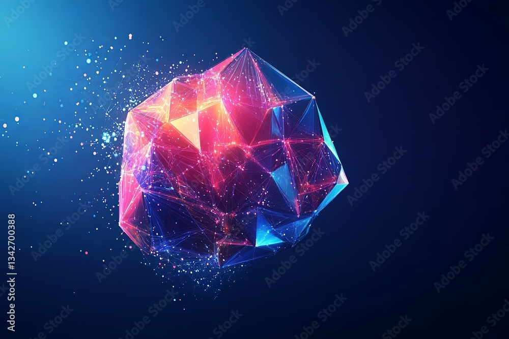 Abstract blue background with colorful low-poly brain and circuit board elements for an artificial intelligence concept illustration design Abstract blue background with colorful low-poly brain and circuit board elements for an artificial intelligence concept illustration design