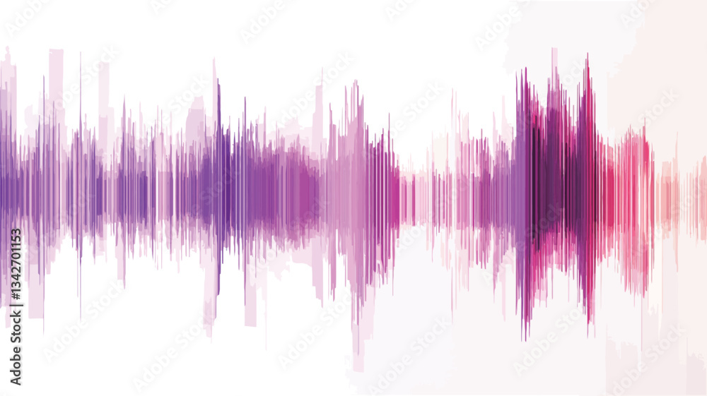 The image is a horizontal, abstract representation of a sound waveform.  It features a series of vertical bars varying in height and intensity, creating a dynamic, wave-like pattern. The color