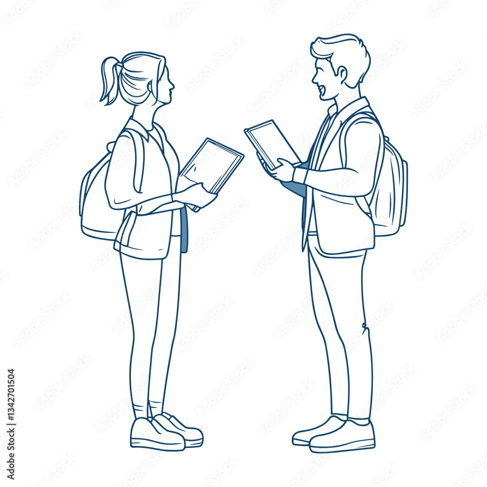 Students Discussing and Learning Together with Books Students Discussing and Learning Together with Books