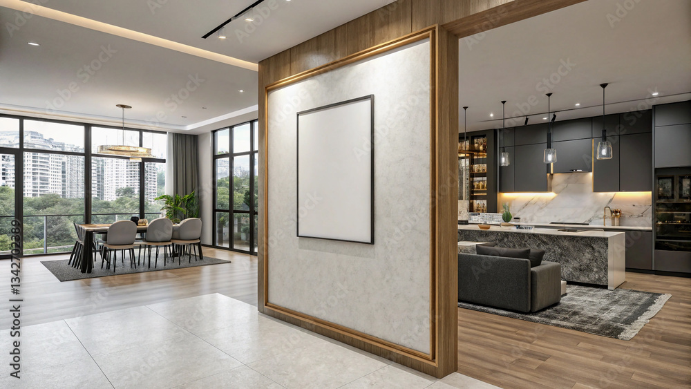 Fototapeta premium Modern Open-Plan Living Area with Dining and Kitchen