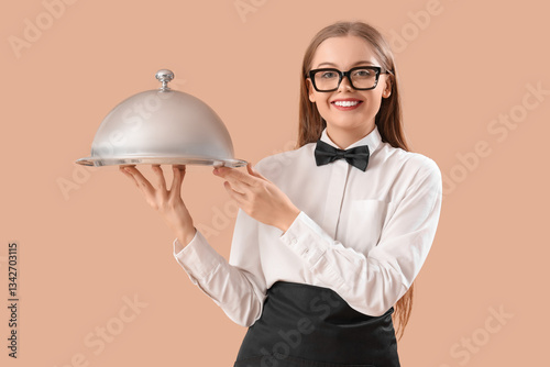 Female waitress with cloche...