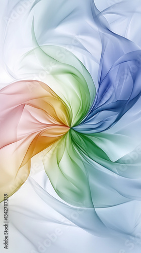 A colorful, abstract design of a flower with a rainbow of colors. The design is made up of many different shades of blue, green, red, and yellow. Scene is one of vibrancy and energy
