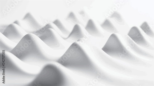 Close-up view of a digitally rendered abstract texture.  The image features a repeating pattern of smooth, undulating white forms resembling waves or hills.  The lighting is even, creating soft