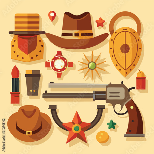 Collection of Essential Objects for the Wild West Cowboy