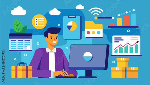 An ecommerce company uses data from online shopping trends to inform their inventory and product offerings ensuring that they are meeting the demands of their customers.. Vector illustration