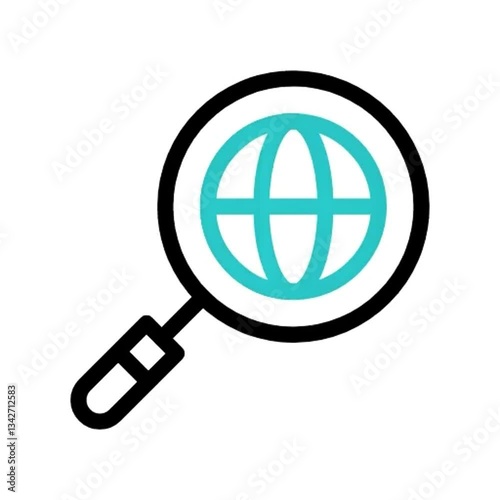 Global Search Icon Magnifying Glass and World Globe Illustration