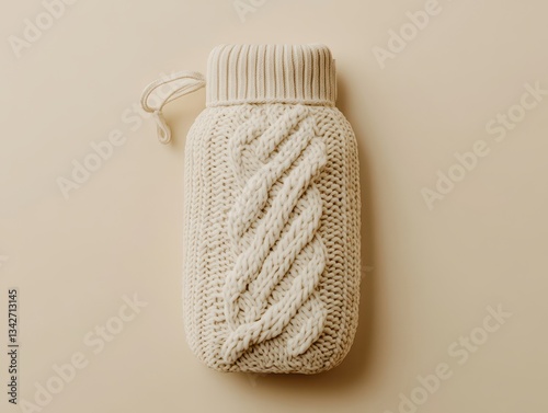 Cream Cable Knit Hot Water Bottle on Beige Background