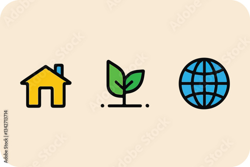 Green Eco House Concept Icon with Earth and Leaf Symbol