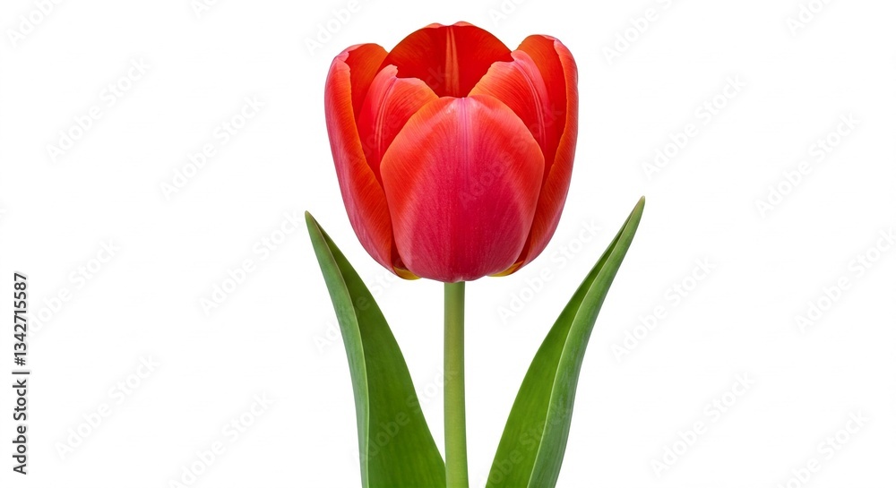 Beautiful single red tulip flower isolated on white background in full bloom
Beautiful single red tulip flower isolated on white background in full bloom