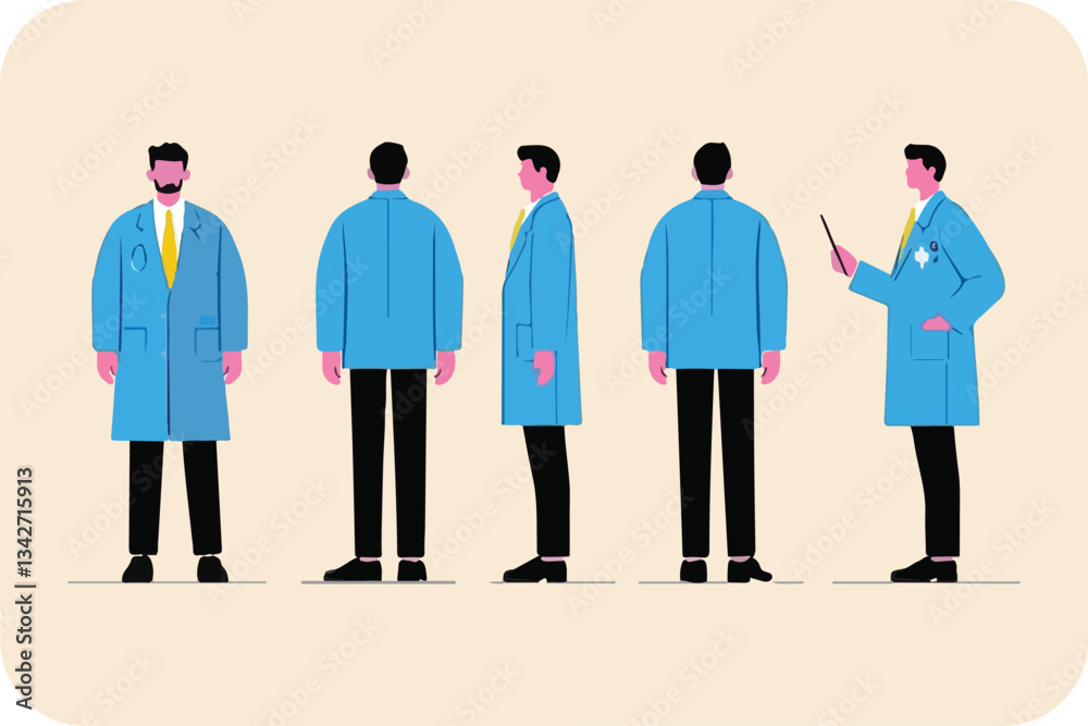Illustration of Man in Blue Coat Showing Different Poses and Actions Illustration of Man in Blue Coat Showing Different Poses and Actions