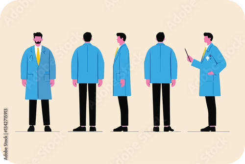Illustration of Man in Blue Coat Showing Different Poses and Actions