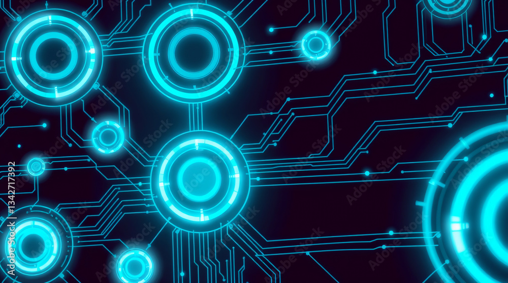 Obraz premium Futuristic Digital Interface with Glowing Blue Circuits
