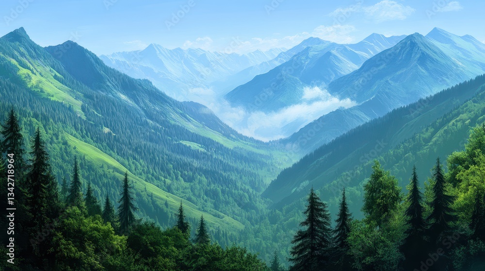 A mountain range with a forest in the foreground A mountain range with a forest in the foreground