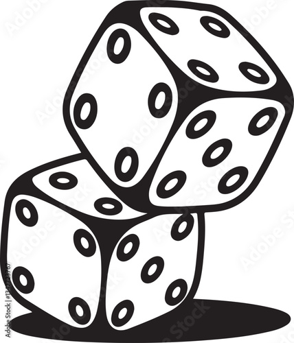 black dice on white background, illustration of two dice in a three-dimensional style