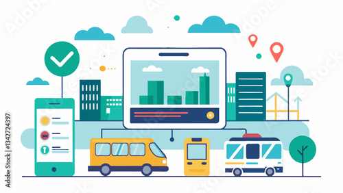An app that collects data on public transportation usage and efficiency helping to inform city planning and transportation policies.. Vector illustration