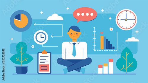 A chart showing the correlation between stress and productivity with tips on how to manage stress to improve work performance.. Vector illustration