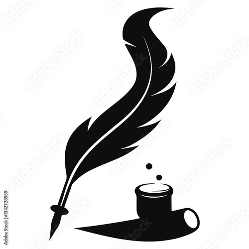 Vintage vector quill and inkwell illustration