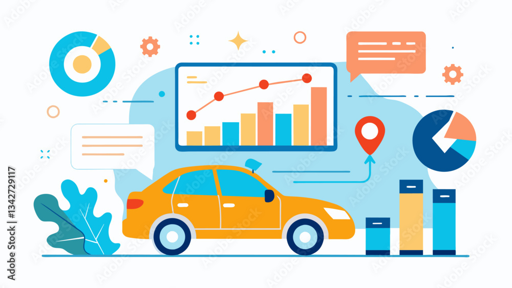 Analyzing data on car accidents and safety ratings to inform design choices for enhanced vehicle protection.. Vector illustration Analyzing data on car accidents and safety ratings to inform design choices for enhanced vehicle protection.. Vector illustration