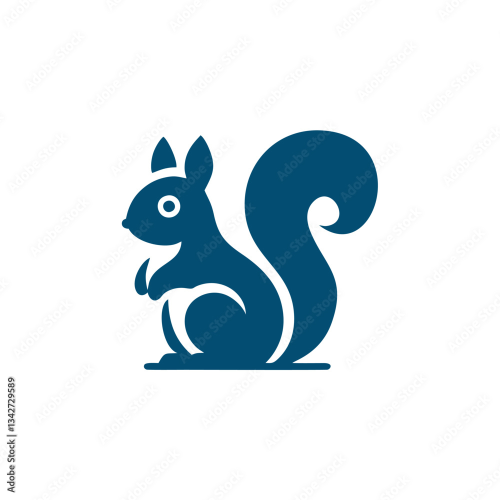 Blue silhouette of a squirrel.