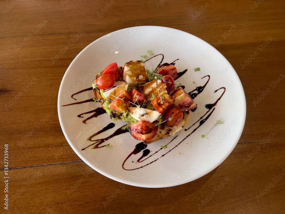 Bruschetta with mozzarella, famous Italian appetizer