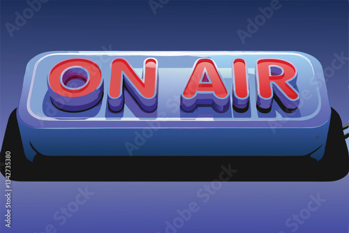 Create a 3D vector illustration of a dynamic "On Air" sign, broadcasting live.  Include vibrant colors and a modern design.