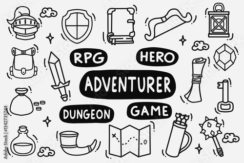 set of adventurer doodle good for background, wallpaper, element design, icon, etc