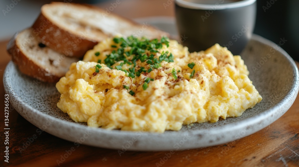 A golden-brown canvas of scrambled eggs, kissed by a sprinkle of cheese, and a dark, aromatic cup of freshly brewed coffee, the perfect start to a sunny day. A golden-brown canvas of scrambled eggs, kissed by a sprinkle of cheese, and a dark, aromatic cup of freshly brewed coffee, the perfect start to a sunny day.