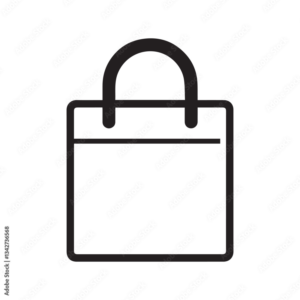 A stylish tote bag black outline icon white background. A stylish tote bag black outline icon white background.